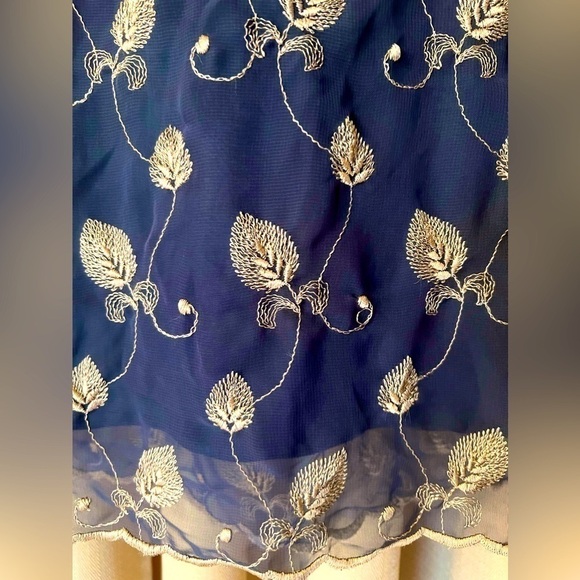 VINTAGE express navy skirt with tan embroidery sz 7/8 - Picture 3 of 7